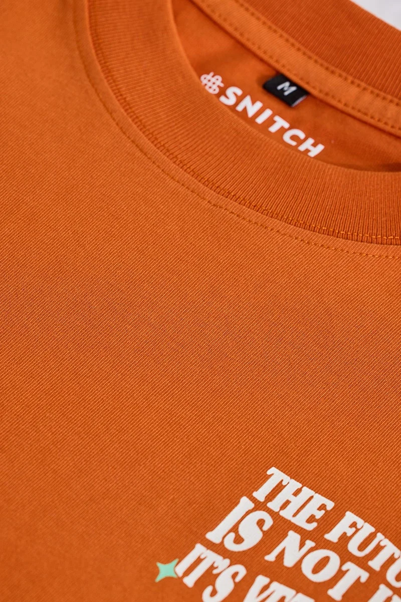 سنيتش Vibrant Orange Graphic Half Sleeve Oversized Streetwear T-Shirt
