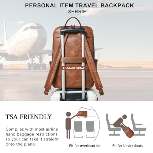 Shrrie 17 inch Leather Laptop Backpack for Women, Large Travel Backpack with 6 Compartments, Vegan Leather Computer backpack purse for WORK Casual Daypack College - Image 5