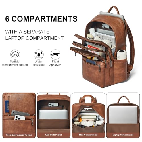 Shrrie 17 inch Leather Laptop Backpack for Women, Large Travel Backpack with 6 Compartments, Vegan Leather Computer backpack purse for WORK Casual Daypack College - Image 4