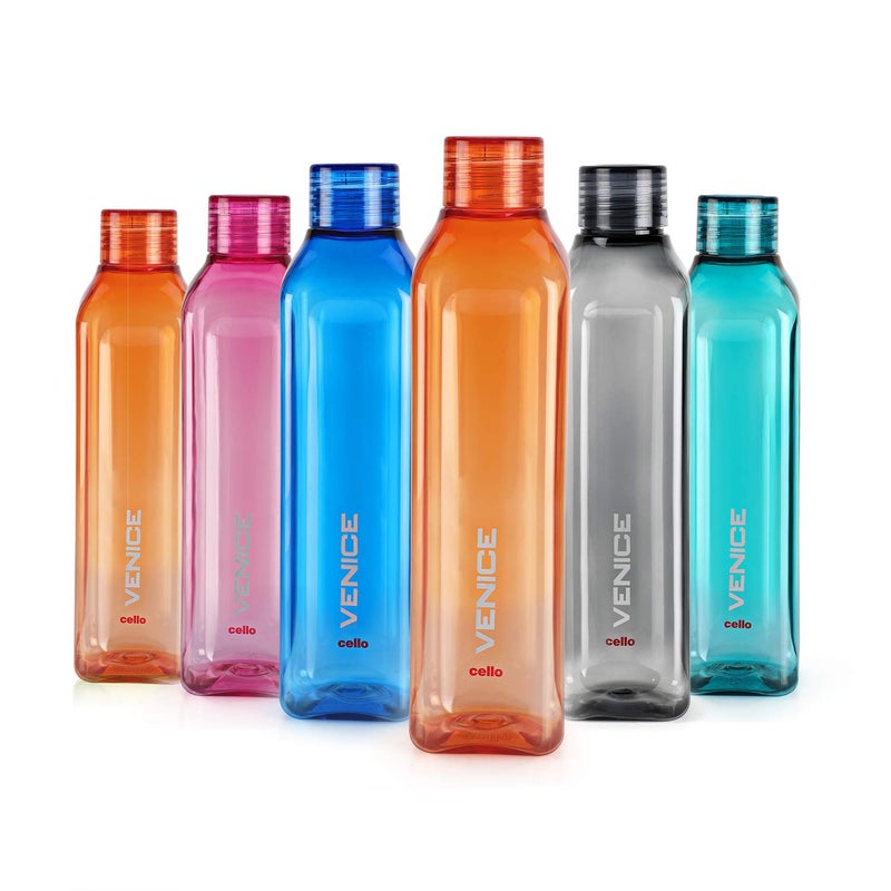 Cello Venice Plastic Water Bottle, 1 Litre, Set of 6, Multicolour - Image 1