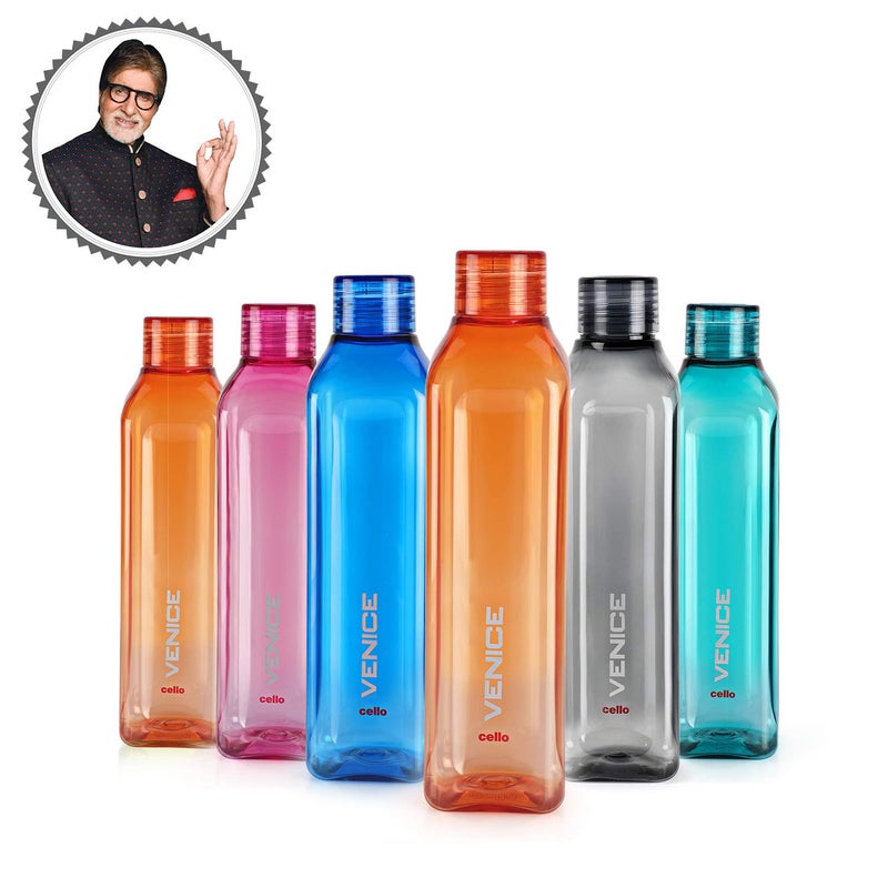 Cello Venice Plastic Water Bottle, 1 Litre, Set of 6, Multicolour - Image 2