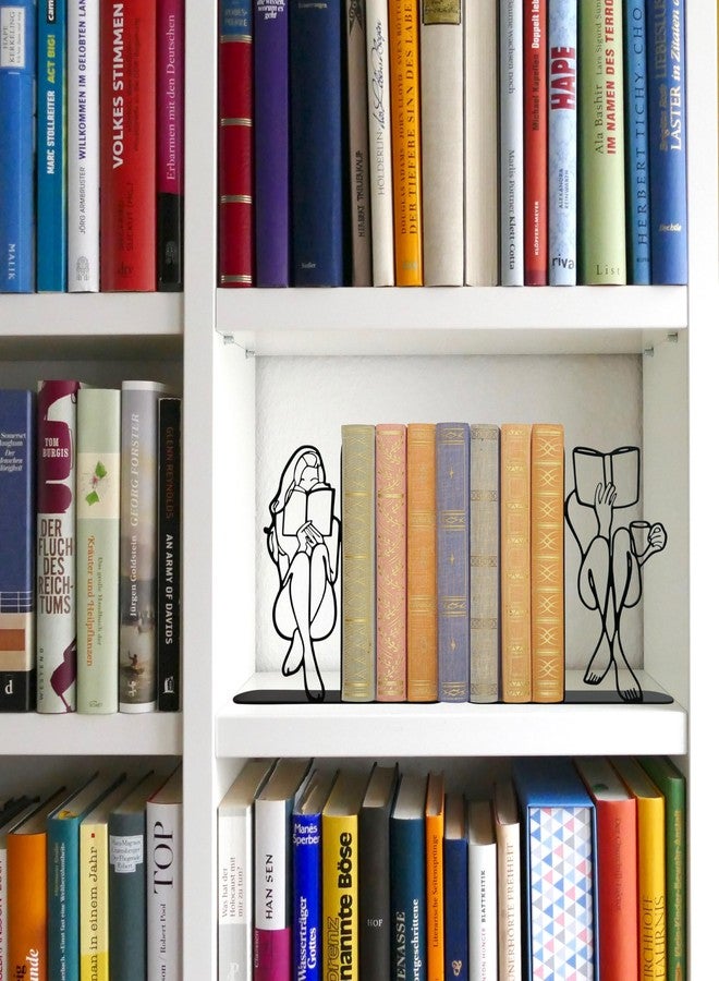 فواصل كتب مزخرفة للرفوف - فواصل كتب على شكل تمثال فتاة تقرأ، فواصل كتب معدنية سوداء لتزيين الكتب الثقيلة، ديكور مميز لمحبي الكتب في المكتبة المنزلية، هدية رائعة لعشاق الكتب من النساء والطالبات - Image 4