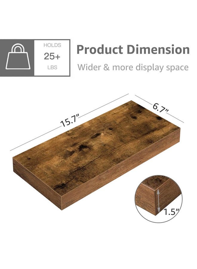 QEEIG QEEIG Floating Shelves Bathroom Shelf Bedroom Kitchen Farmhouse Small Book Shelf for Wall 16 inch Set of 4, Rustic Brown (015-BN4) - Image 2