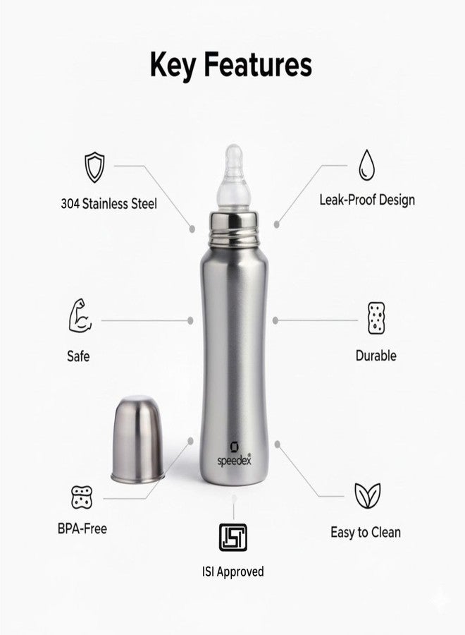 Speedex Stainless Steel Baby Feeding Bottle Stainless Steel Baby Feeding Bottle with Internal ML Marking (Silver, 240 ml) - Image 3