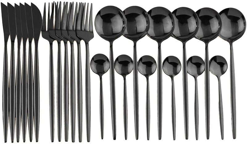 ZEPOLI Black Silverware SetFlatware Sets forStainless Steel Forks and Spoons Silverware for HomeKitchenRestaurant HotelMatte Black Kitchen Utensils Satin Finished Polished Pack of 24 - Image 1