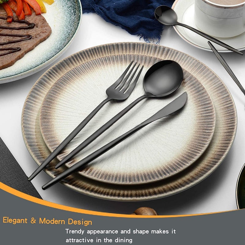 ZEPOLI Black Silverware SetFlatware Sets forStainless Steel Forks and Spoons Silverware for HomeKitchenRestaurant HotelMatte Black Kitchen Utensils Satin Finished Polished Pack of 24 - Image 2