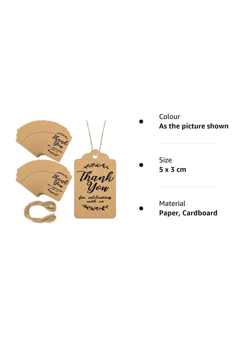 Excefore 200 Pcs Kraft Gift Paper Tags, 5 x 3 cm Thank You for Celebrating with Us Wedding Labels Rustic Luggage Labels Kraft Gift Tags with String Luggage Tags Brown Card for Name  - Image 3