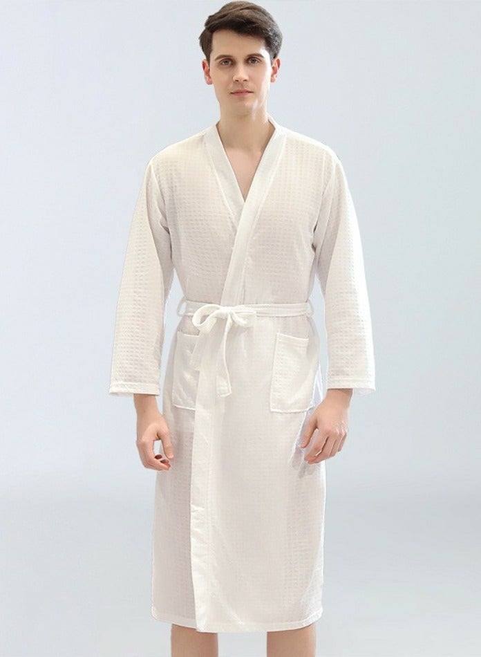 إسكدنيا يونيسكس رداء خفيفة الوزن وافل كيمونو رداء حمام ناعم سريع التجفيف رداء ليلي أبيض - Image 1