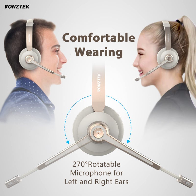 Vonztek Bluetooth Headset with Microphone, Wireless Headphones with Noise Cancelling Mic, 26hrs talktime, On Ear Headphones with Mic Mute for Mac/Laptop/Zoom/Teams/Call Center/Office/Home Gold - Image 4