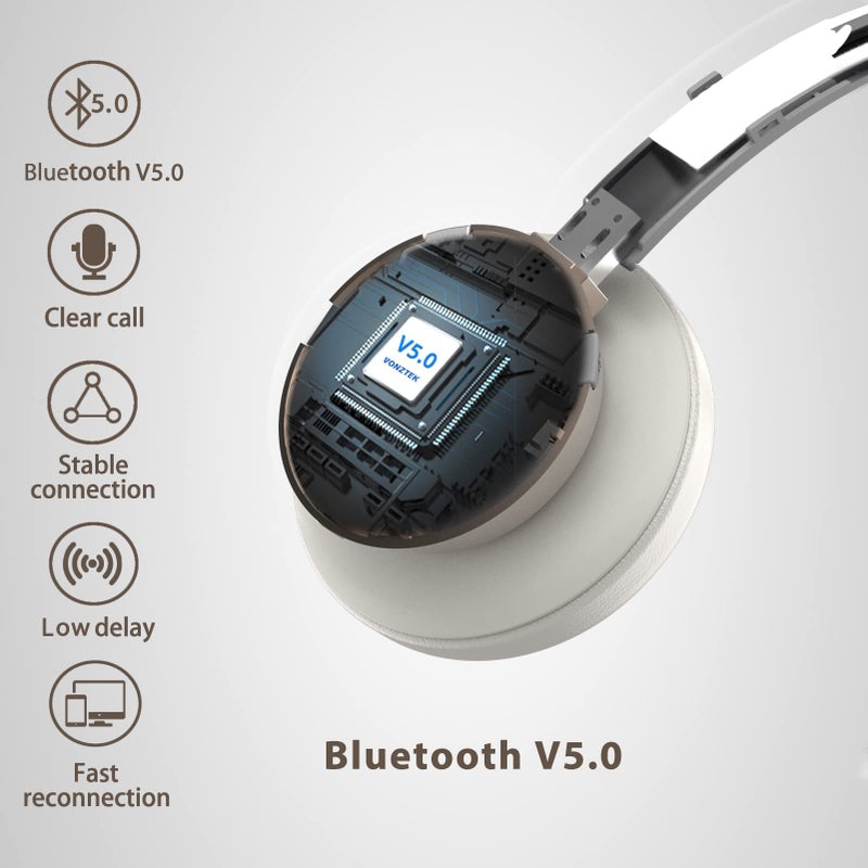Vonztek Bluetooth Headset with Microphone, Wireless Headphones with Noise Cancelling Mic, 26hrs talktime, On Ear Headphones with Mic Mute for Mac/Laptop/Zoom/Teams/Call Center/Office/Home Gold - Image 2