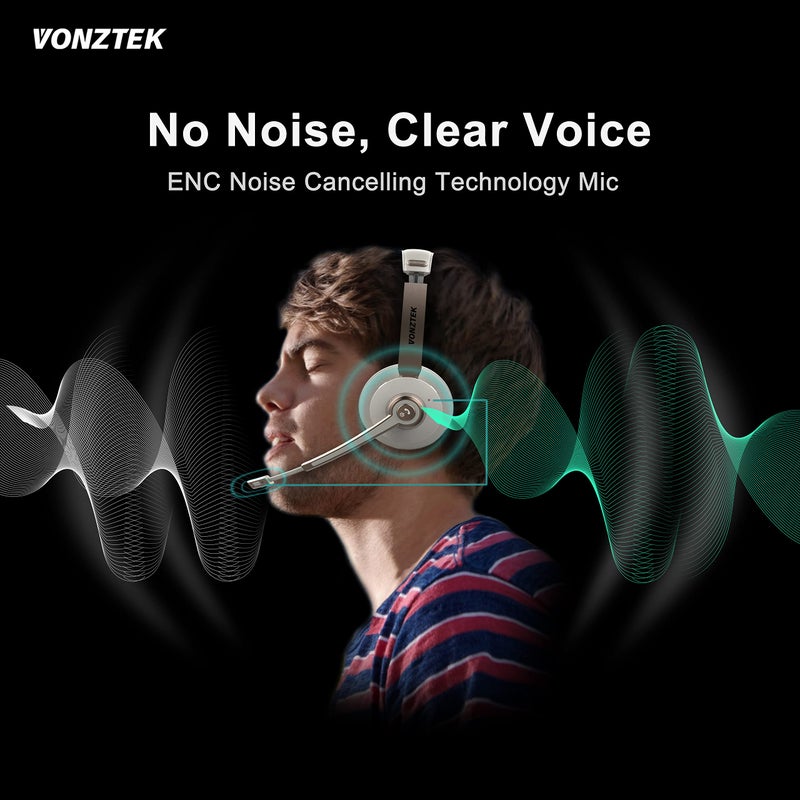 Vonztek Bluetooth Headset with Microphone, Wireless Headphones with Noise Cancelling Mic, 26hrs talktime, On Ear Headphones with Mic Mute for Mac/Laptop/Zoom/Teams/Call Center/Office/Home Gold - Image 5