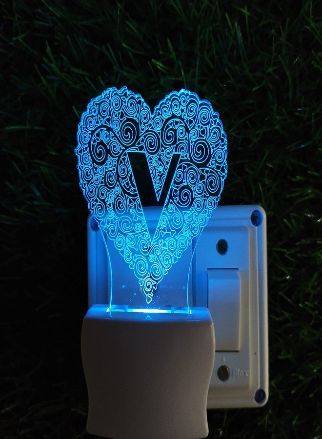 UKANI Alphabet V 3D Optical Illusion Acrylic Night Lamp, 7 Colors RGB Auto Colour Changing LED Plug and Play Night Light, Office Light, Best Gift - Pack of 1 (SD149,Multicolour, 3 Inch) - Image 1