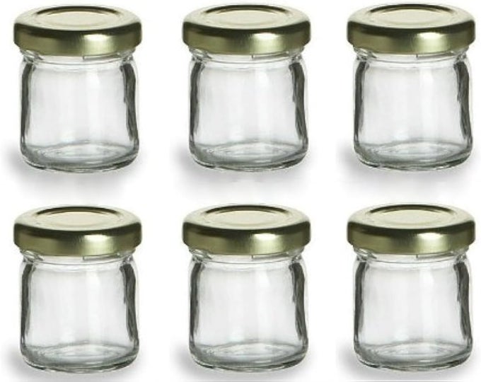 6 PCS 15 OZ MINI GLASS JARS WITH GOLD LIDS MADE IN USA FOR JAM HONEY WEDDING FAVORS SHOWER FAVORS