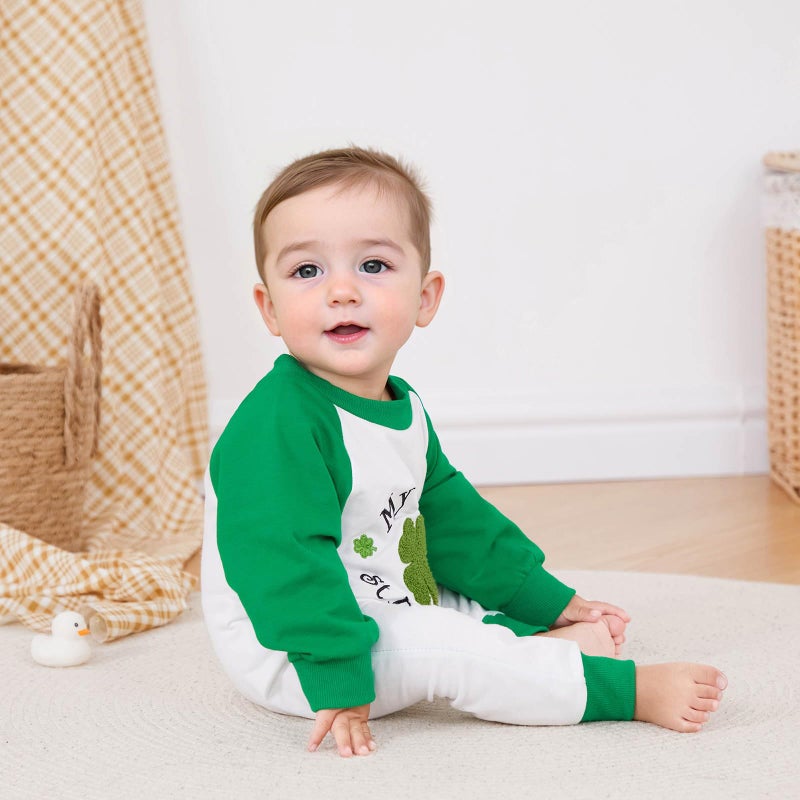 FOCUSNORM My First St. Patrick's Day Baby Girl Boy Outfit Clover Pattern Jumpsuit Romper Onesie Newborn Irish Day Clothes (Cute Green, 0-3 Months) - Image 2