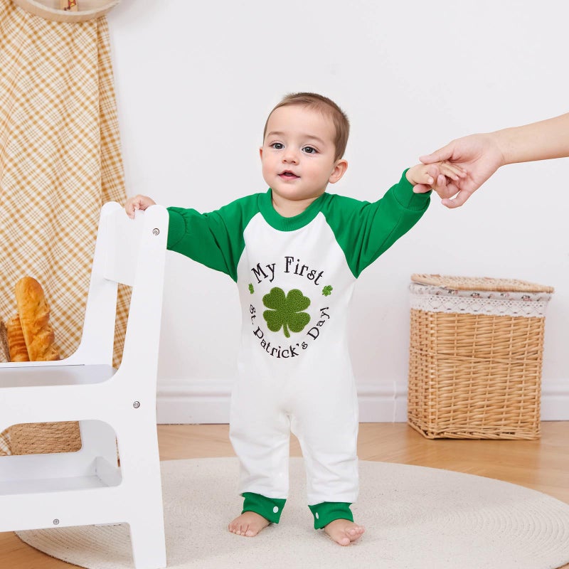 FOCUSNORM My First St. Patrick's Day Baby Girl Boy Outfit Clover Pattern Jumpsuit Romper Onesie Newborn Irish Day Clothes (Cute Green, 0-3 Months) - Image 5