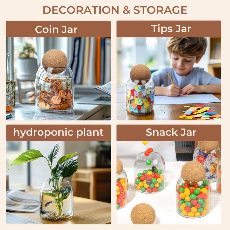 ComSaf Glass Storage Container with Ball Cork, 16 OZ Small Glass Jar with Cork Lids, 3 Pack Candy Jar, Tip Jar, Decorative jar, Cute Jar for Coffee, Sugar, Salt, Apothecary Jar Cotton Swab Qtip Holder - Image 4