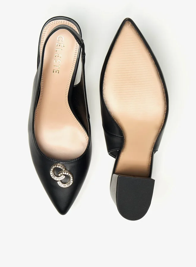 سيليست Women's Solid Slingback Shoes with Block Heels