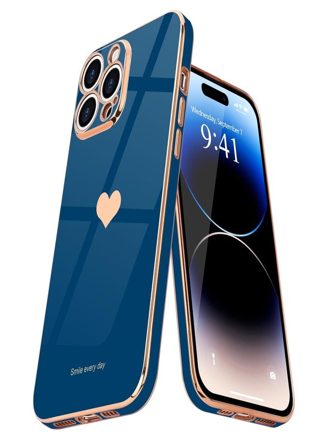 Teageo جراب هاتف Teageo متوافق مع iPhone 14 Pro، بتصميم قلب أنيق وفاخر، غطاء خلفي ناعم، حماية مرتفعة للكاميرا، مصنوع من السيليكون المقاوم للصدمات، لون أزرق ملكي. - Image 1