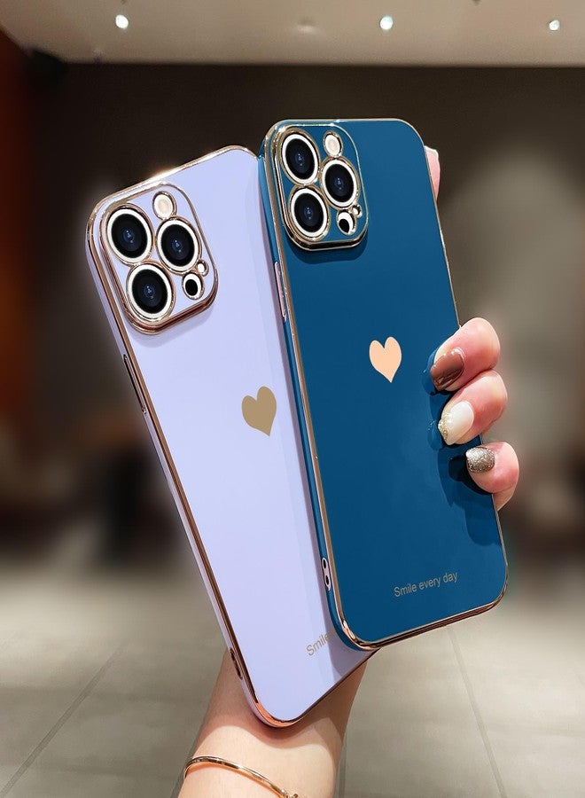 Teageo جراب هاتف Teageo متوافق مع iPhone 14 Pro، بتصميم قلب أنيق وفاخر، غطاء خلفي ناعم، حماية مرتفعة للكاميرا، مصنوع من السيليكون المقاوم للصدمات، لون أزرق ملكي. - Image 2