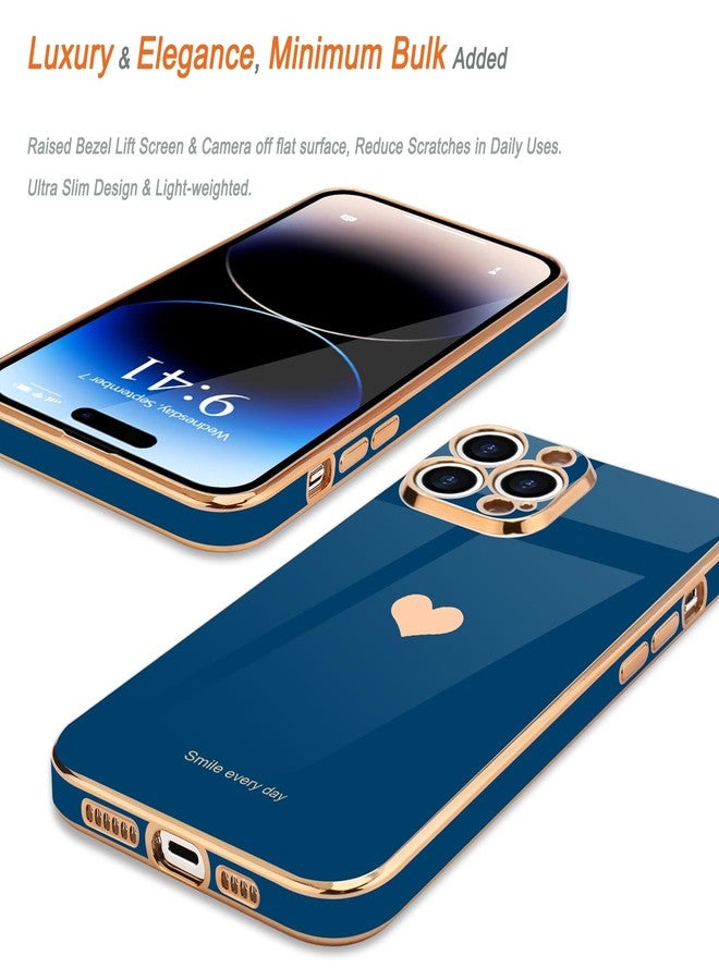 Teageo جراب هاتف Teageo متوافق مع iPhone 14 Pro، بتصميم قلب أنيق وفاخر، غطاء خلفي ناعم، حماية مرتفعة للكاميرا، مصنوع من السيليكون المقاوم للصدمات، لون أزرق ملكي. - Image 4