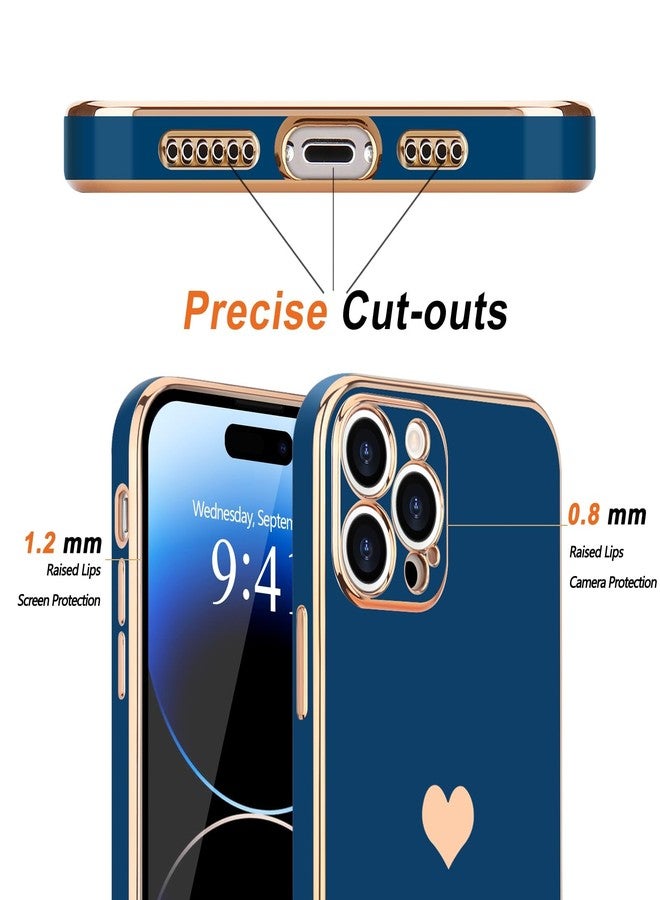 Teageo جراب هاتف Teageo متوافق مع iPhone 14 Pro، بتصميم قلب أنيق وفاخر، غطاء خلفي ناعم، حماية مرتفعة للكاميرا، مصنوع من السيليكون المقاوم للصدمات، لون أزرق ملكي. - Image 3