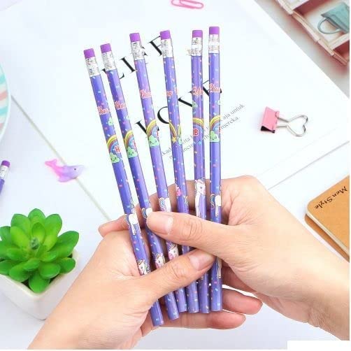 YBN Pack of 12 HB Wooden Pencils with Sharpener and 4 Dessert Design Fancy Eraser for Student Kids School Stationery Tools Multicolor 12 UNICORN PENCILS 4 SOFTY ERASER - Image 5