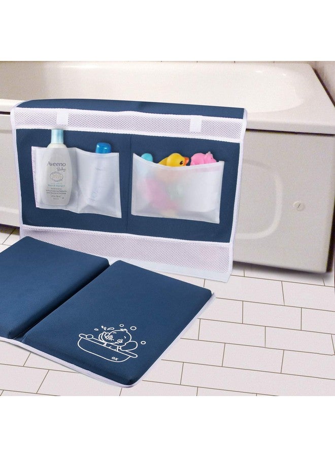 GameXcel وسادة ركوع للأطفال مع دعم للمرفقين بسماكة 1.5 بوصة مع منظم ألعاب وسادة أمان كبيرة للاستحمام في الحوض ووقت الحمام قابلة للفصل والطوي لمطفأة الأطفال باللون الأزرق الملكي - Image 1