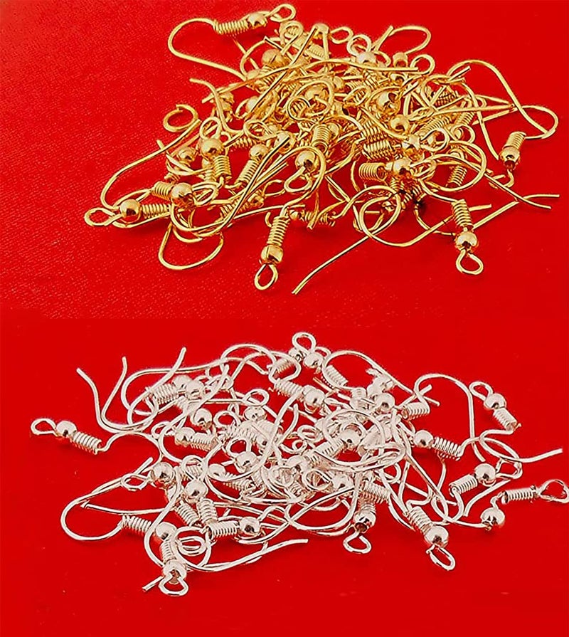 Tia Crafts Earring Hooks for Jewellery Making – DIY Ear Hooks, Jhumka Hooks, Earring Making Material for DIY Jewellery, Resin Art & Craft Supplies - Pack of 75 Golden, 75 Silver (Gold Silver Mix) - Image 1