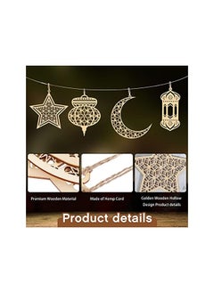 The Bros Ramadan Wooden Ornament, 9pcs Moon Star Pendant Ramadan Kareem Hollow Lantern Wind Light Hanging Pendant Ornament Eid Mubarak Decoration  - Image 3