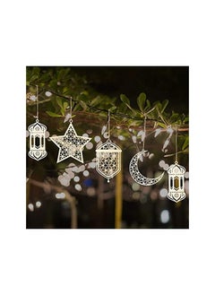 The Bros Ramadan Wooden Ornament, 9pcs Moon Star Pendant Ramadan Kareem Hollow Lantern Wind Light Hanging Pendant Ornament Eid Mubarak Decoration  - Image 5