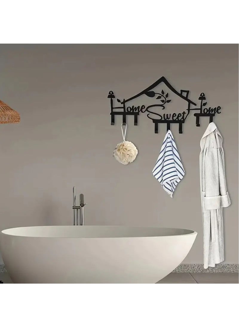 Home Sweet Home Sign Wall Hook,Black Metal Key Holder Wall Mount Organizer Rack with 8 Hooks Wall Decorative for Office Kitchen Bedroom Doorway Hallway (Black) - Image 5