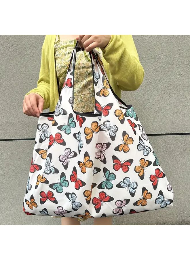Foldable Butterfly Print Shopping Bag Black Large Capacity Easy Carry Handle - Image 1
