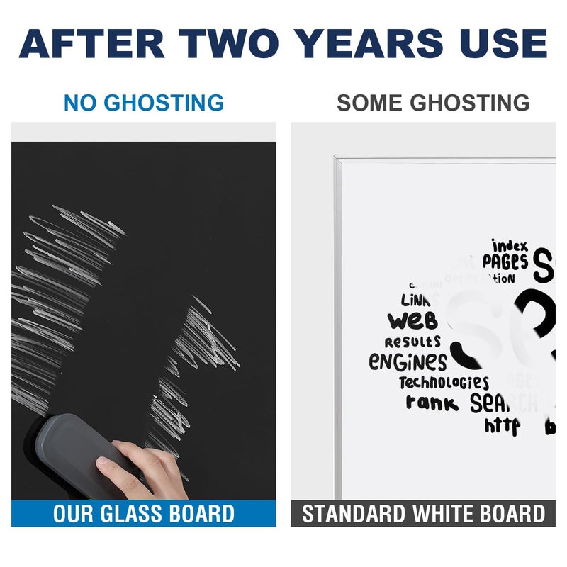 TSJ OFFICE Glass Dry-Erase Board - 36 x 24 Inches Wall Mounted Black Glass Magnetic Whiteboard, Frameless Large White Board for Office, Home & School - Image 5