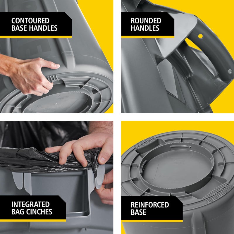 Rubbermaid حاوية قمامة/نفايات دائرية ثقيلة من منتجات روبيرمان التجارية، سعة 10 جالون، صفراء، حاوية نفايات خارجية لمهندسي المناظر الطبيعية/البناء/المطاعم/الخلفية/المكاتب/المخازن - Image 5