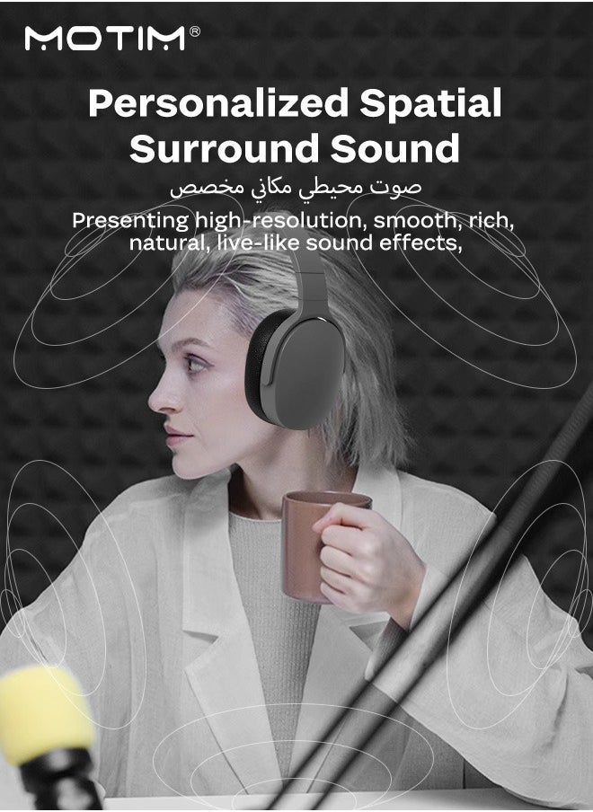 Motim Over-Ear Wireless Headphone, Active Noise Cancelling Bluetooth Gaming Headset, Foldable, Powerful Bass, HiFi Stereo, AUX Input, Black  - Image 5