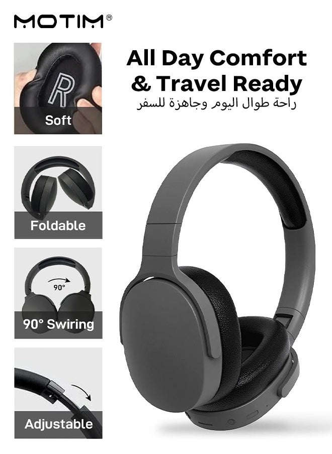 Motim Over-Ear Wireless Headphone, Active Noise Cancelling Bluetooth Gaming Headset, Foldable, Powerful Bass, HiFi Stereo, AUX Input, Black  - Image 2