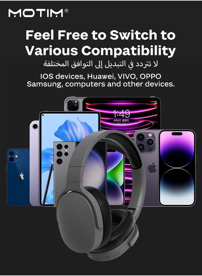 Over-Ear Wireless Headphone, Active Noise Cancelling Bluetooth Gaming Headset, Foldable, Powerful Bass, HiFi Stereo, AUX Input, Black