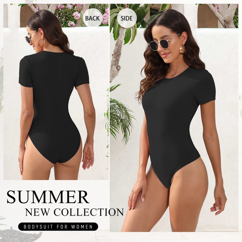 BALENNZ Women's 5 Pack Short Sleeve Round Neck Bodysuit Tops Crew Neck Basic Casual Tshirt Bodysuits Meduim - Image 2