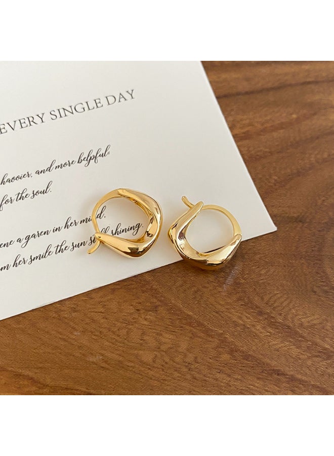 18k Real Gold Plated U-shaped Ear Clasp Casual Minimalist Cold Style Temperament Ear Stud Earrings Light Luxury High-end Earrings For Women