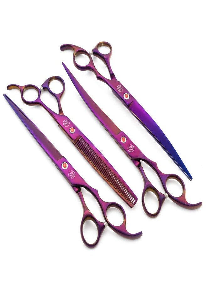 Moontay Professional 8.0" Dog Grooming Scissors Set, 4-pieces Straight, Upward Curved, Downward Curved, Thinning/Blending Shears for Dog, Cat and Pets, JP Stainless Steel, Purple - Image 3