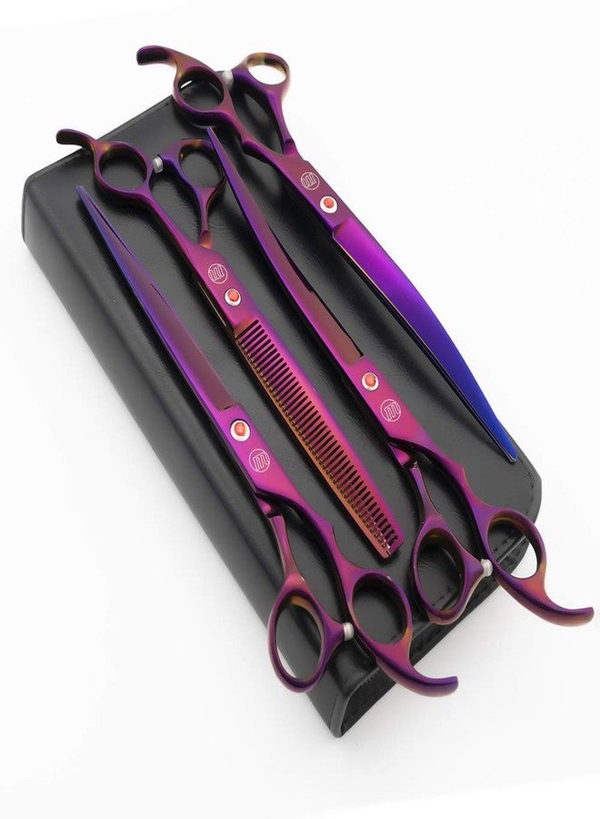 Moontay Professional 8.0" Dog Grooming Scissors Set, 4-pieces Straight, Upward Curved, Downward Curved, Thinning/Blending Shears for Dog, Cat and Pets, JP Stainless Steel, Purple - Image 1