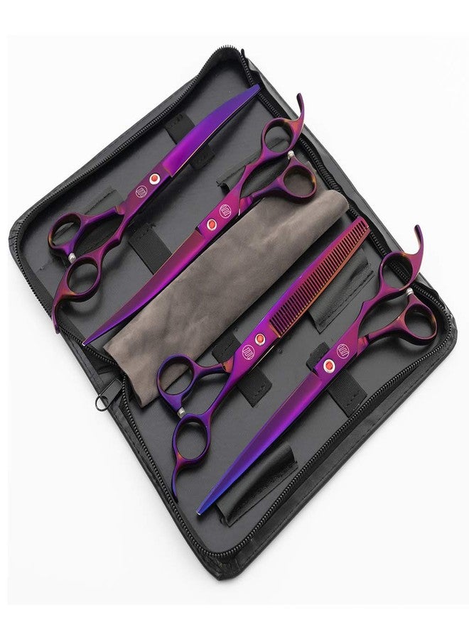 Moontay Professional 8.0" Dog Grooming Scissors Set, 4-pieces Straight, Upward Curved, Downward Curved, Thinning/Blending Shears for Dog, Cat and Pets, JP Stainless Steel, Purple - Image 2