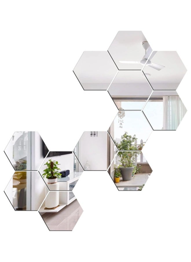 ShebSheb 12PCS Hexagon Mirror Wall Stickers,Acrylic Removable Self-Adhesive Mirror for Home Living Room Bedroom Decor  - Image 1