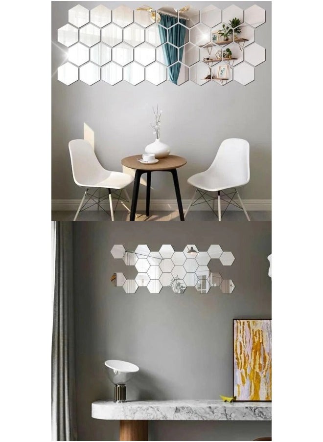 ShebSheb 12PCS Hexagon Mirror Wall Stickers,Acrylic Removable Self-Adhesive Mirror for Home Living Room Bedroom Decor  - Image 3