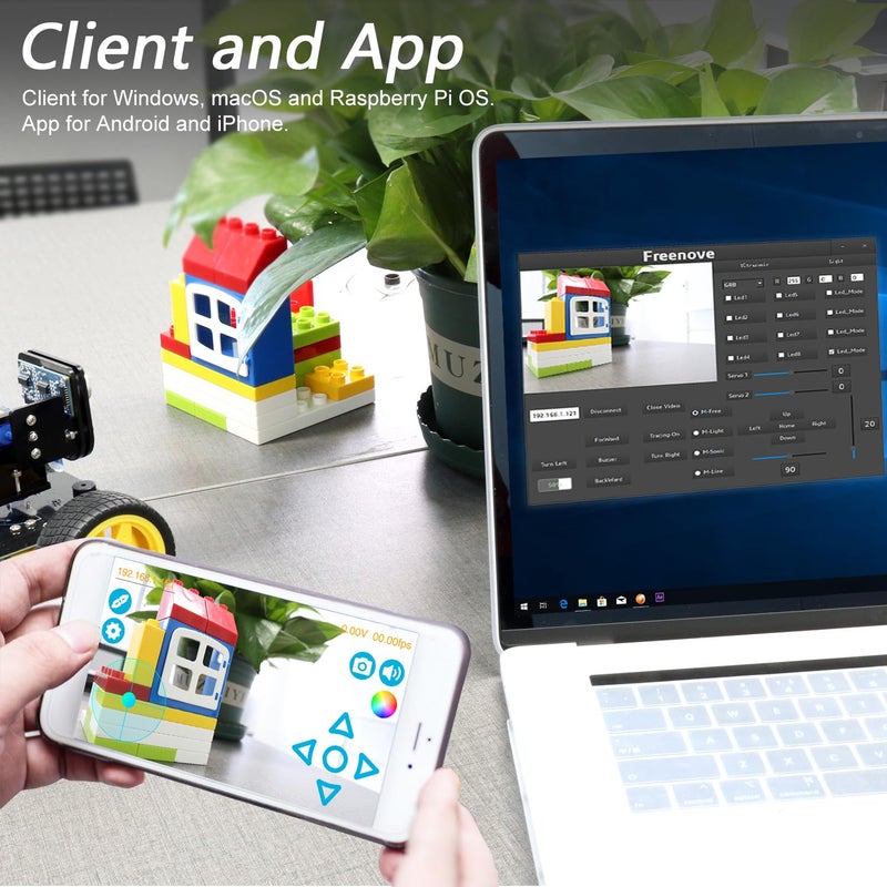 FREENOVE مجموعة سيارة ذكية 4WD من فري نوف لراسبيري باي 5 4 B 3 B+ B A+، تتبع الوجه، تتبع الخط، تتبع الضوء، تجنب العقبات، تحكم عبر التطبيق، كاميرا، سيرفو (راسبيري باي غير متضمن) - Image 5