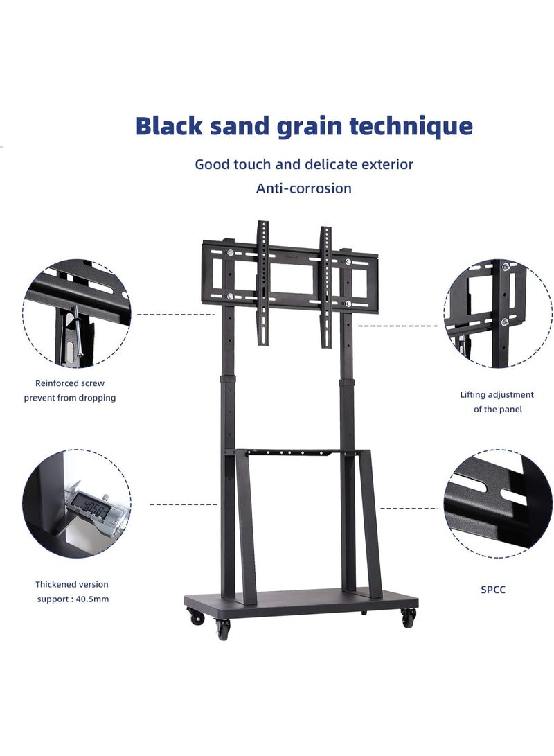 Mobile TV Cart Stand - Heavy Duty Rolling Mount for 32-80 Inch TVs - Adjustable Height & Sturdy Floor Stand - Image 3