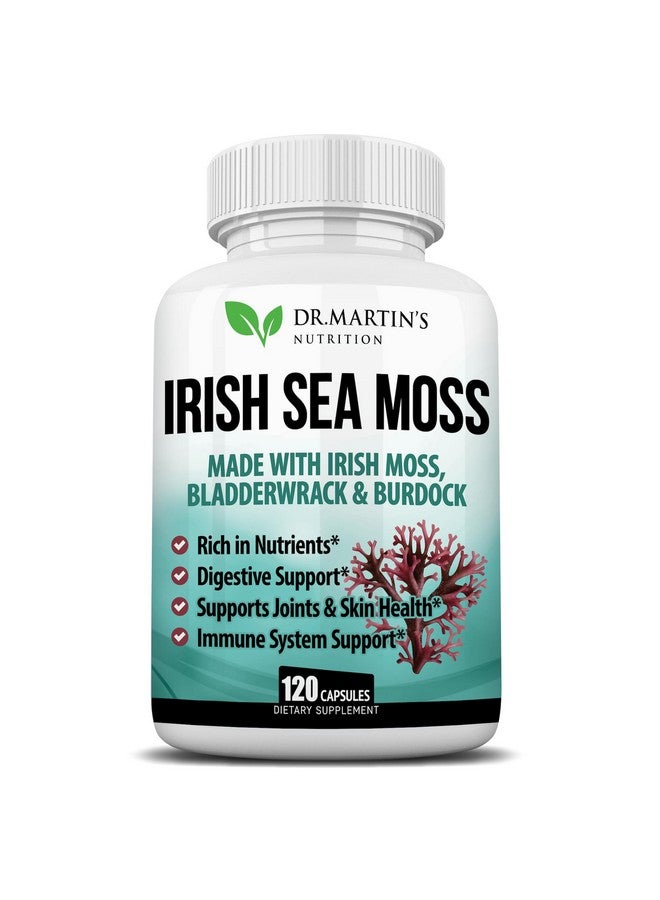 DR. MARTIN'S NUTRITION 2625mg Irish Sea Moss Supplement 120 Capsules | SeaMoss Bladderwrack Burdock Root Capsules | Contain 92 Vitamins & Minerals For Immunity, Gut, Joint & Skin Health | Support Thyroid, Energy & Digestion - Image 1