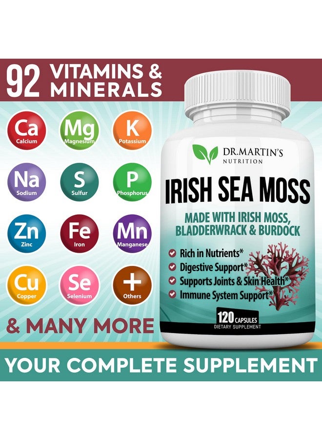 DR. MARTIN'S NUTRITION 2625mg Irish Sea Moss Supplement 120 Capsules | SeaMoss Bladderwrack Burdock Root Capsules | Contain 92 Vitamins & Minerals For Immunity, Gut, Joint & Skin Health | Support Thyroid, Energy & Digestion - Image 4