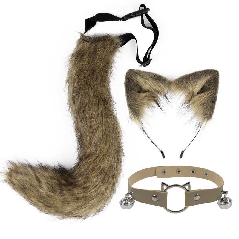 Fuzzy Cosplay Animal Ears Tail Set Grass yellow three-piece set Grass yellow three-piece set