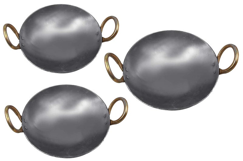 KITCHEN SHOPEE Traditional Iron Kadai Combo 3 Kadais of 3 Sizes 9 Inches 10 Inches and 12 inches Diameter